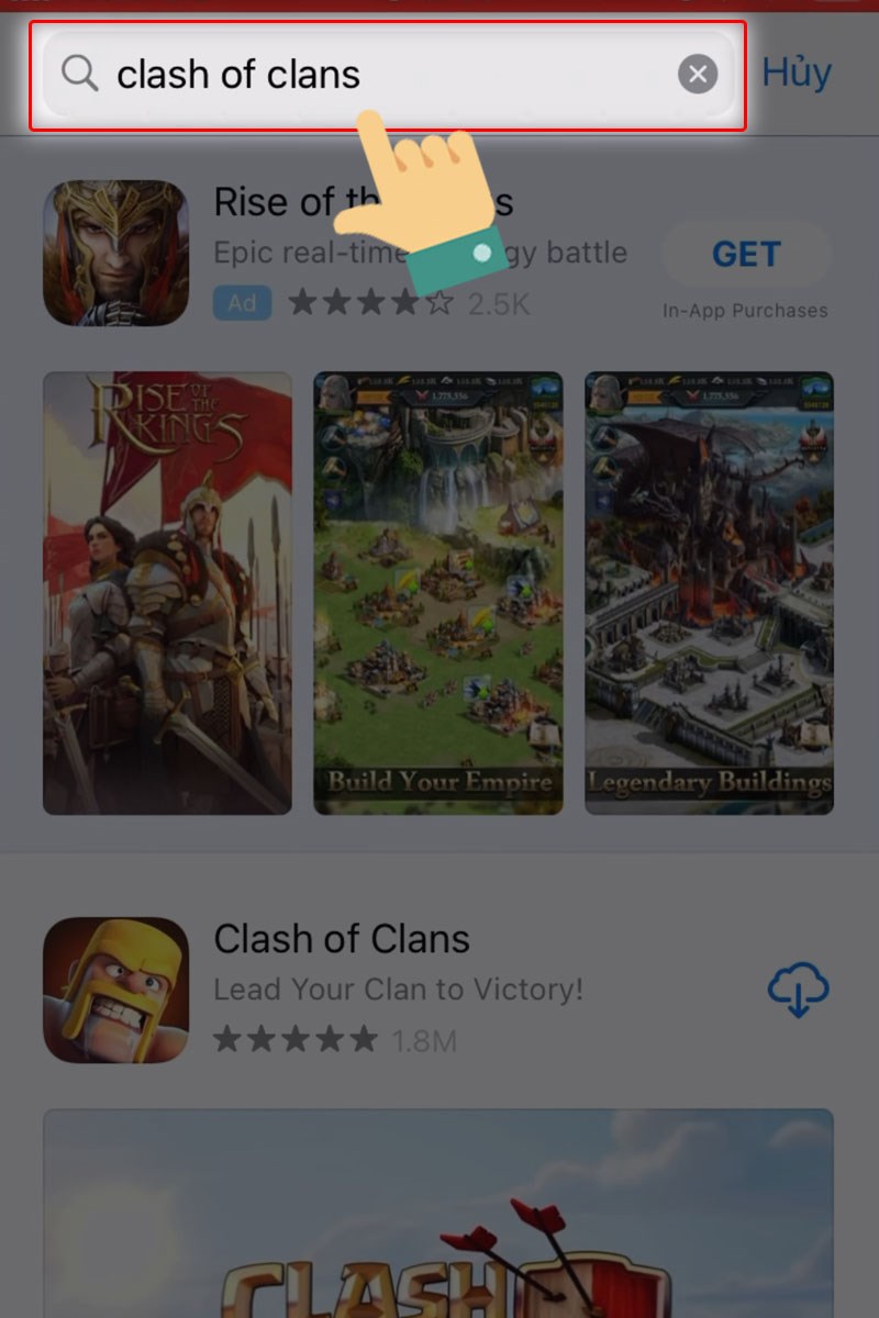 Quay về trang chính của App Store, vào thanh tìm kiếm và gõ tên game Clash of Clans